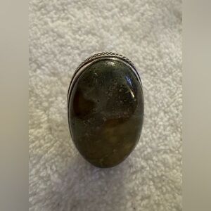 Artisanal Sea Jasper Brown-Muted Green Oval Sterling Silver Bold Statement Ring